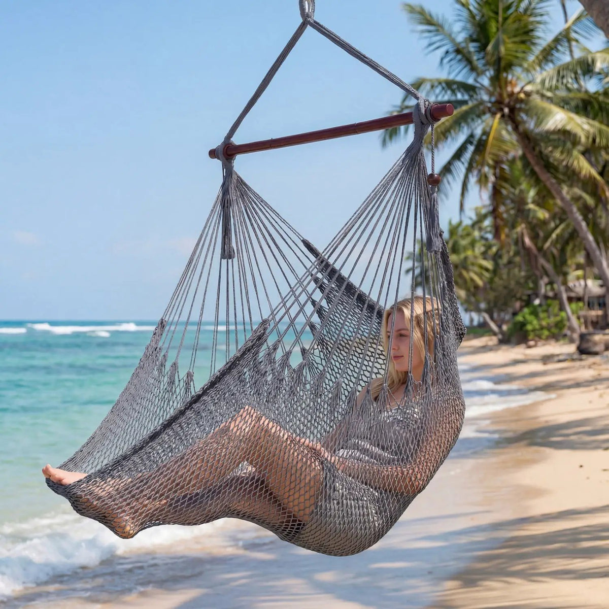 Caribbean Hammock Chair with Metal Spreader Bar Large Soft-Spun Rope Woven Swing, photo 10 of 16