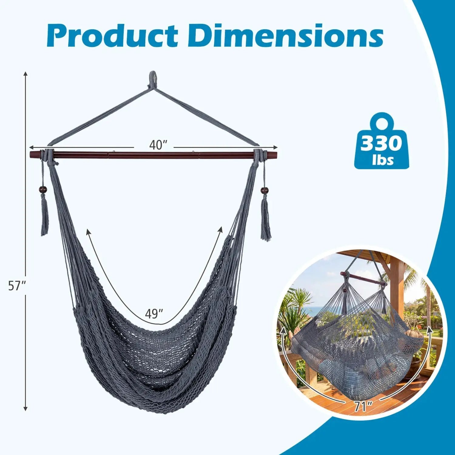 Caribbean Hammock Chair with Metal Spreader Bar Large Soft-Spun Rope Woven Swing by DirectDeals