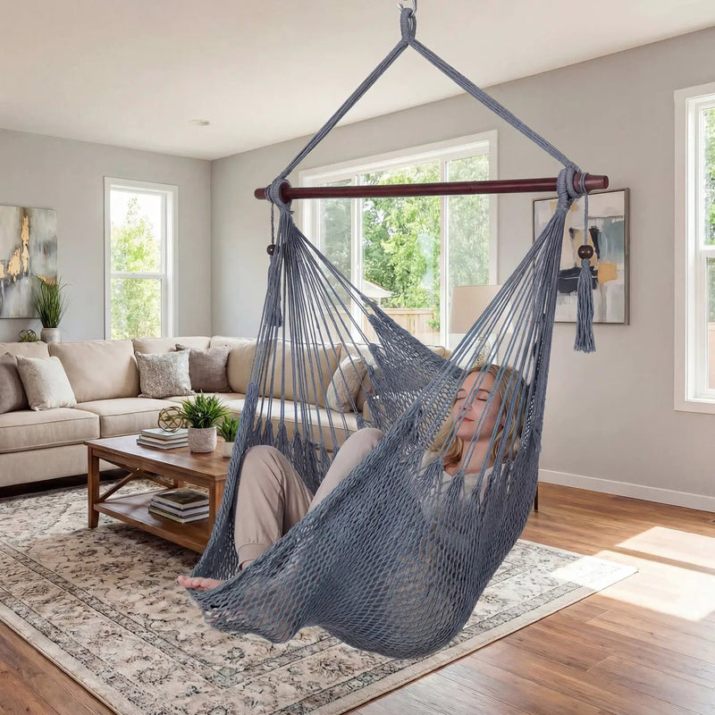 Caribbean Hammock Chair with Metal Spreader Bar Large Soft-Spun Rope Woven Swing by DirectDeals