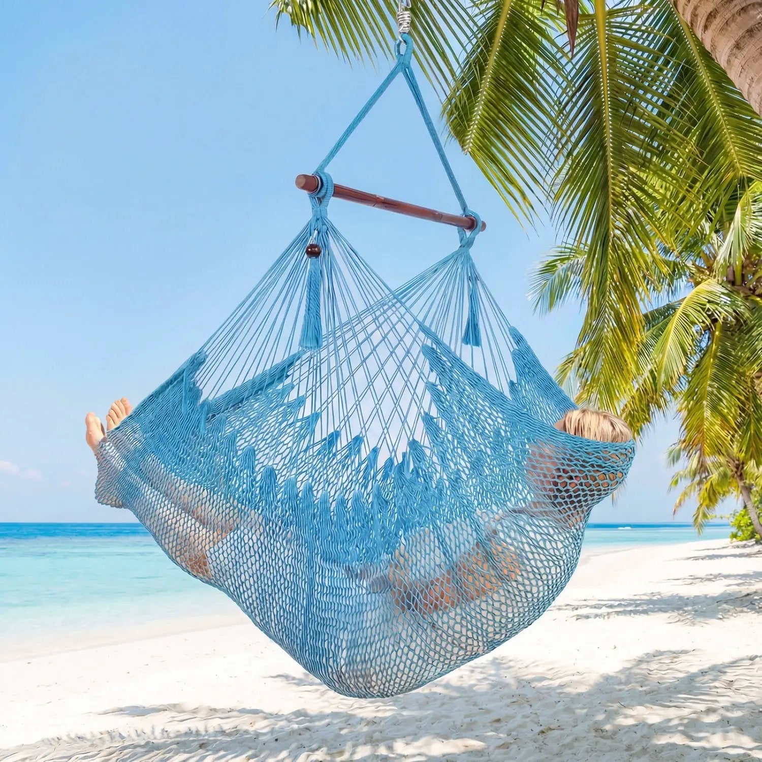 Caribbean Hammock Chair with Metal Spreader Bar Large Soft-Spun Rope Woven Swing by DirectDeals