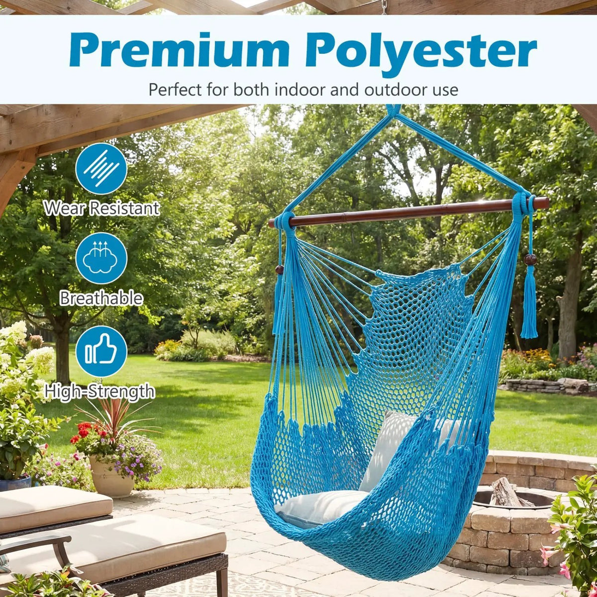 Caribbean Hammock Chair with Metal Spreader Bar Large Soft-Spun Rope Woven Swing, photo 7 of 16