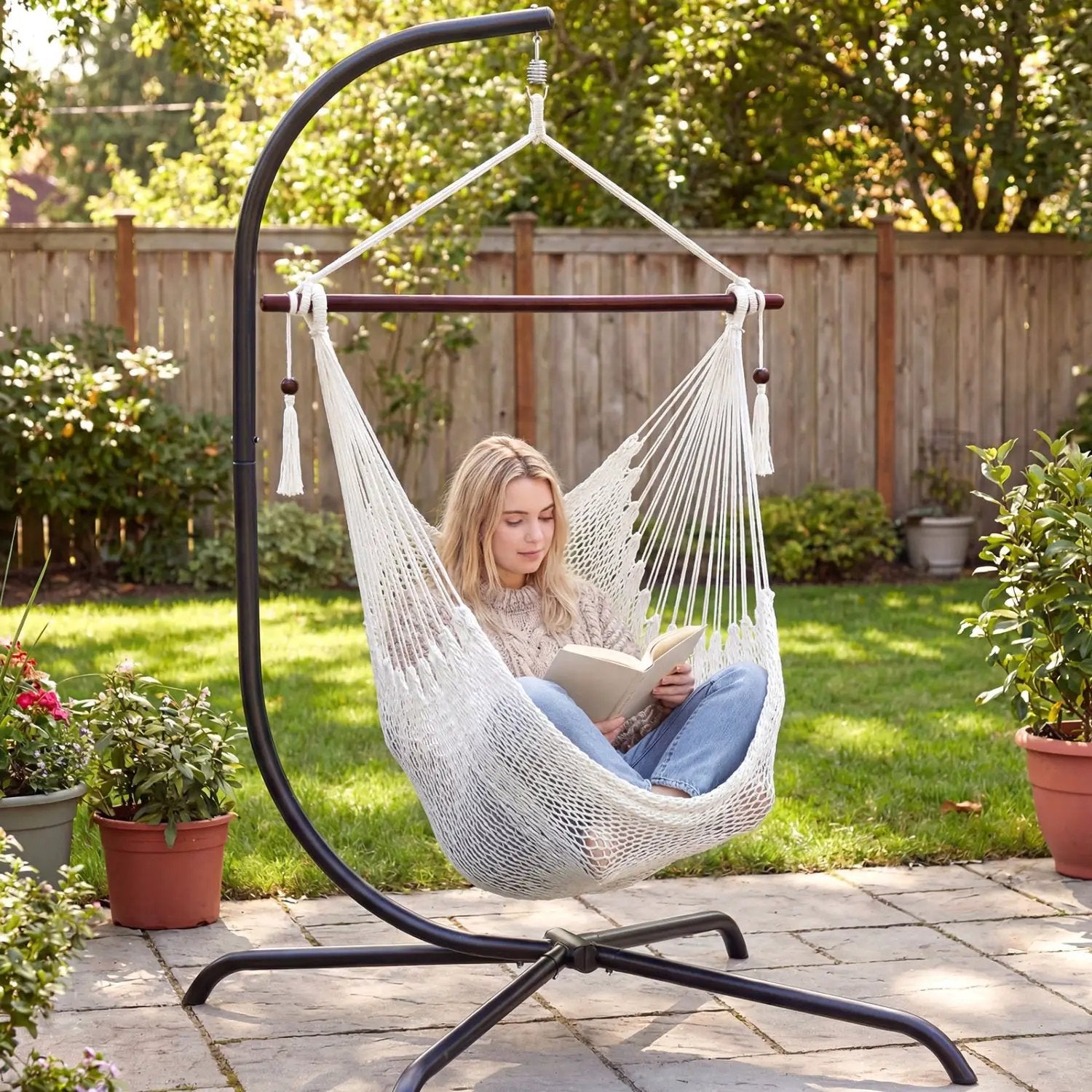 Caribbean Hammock Chair with Metal Spreader Bar - Beige by DirectDeals
