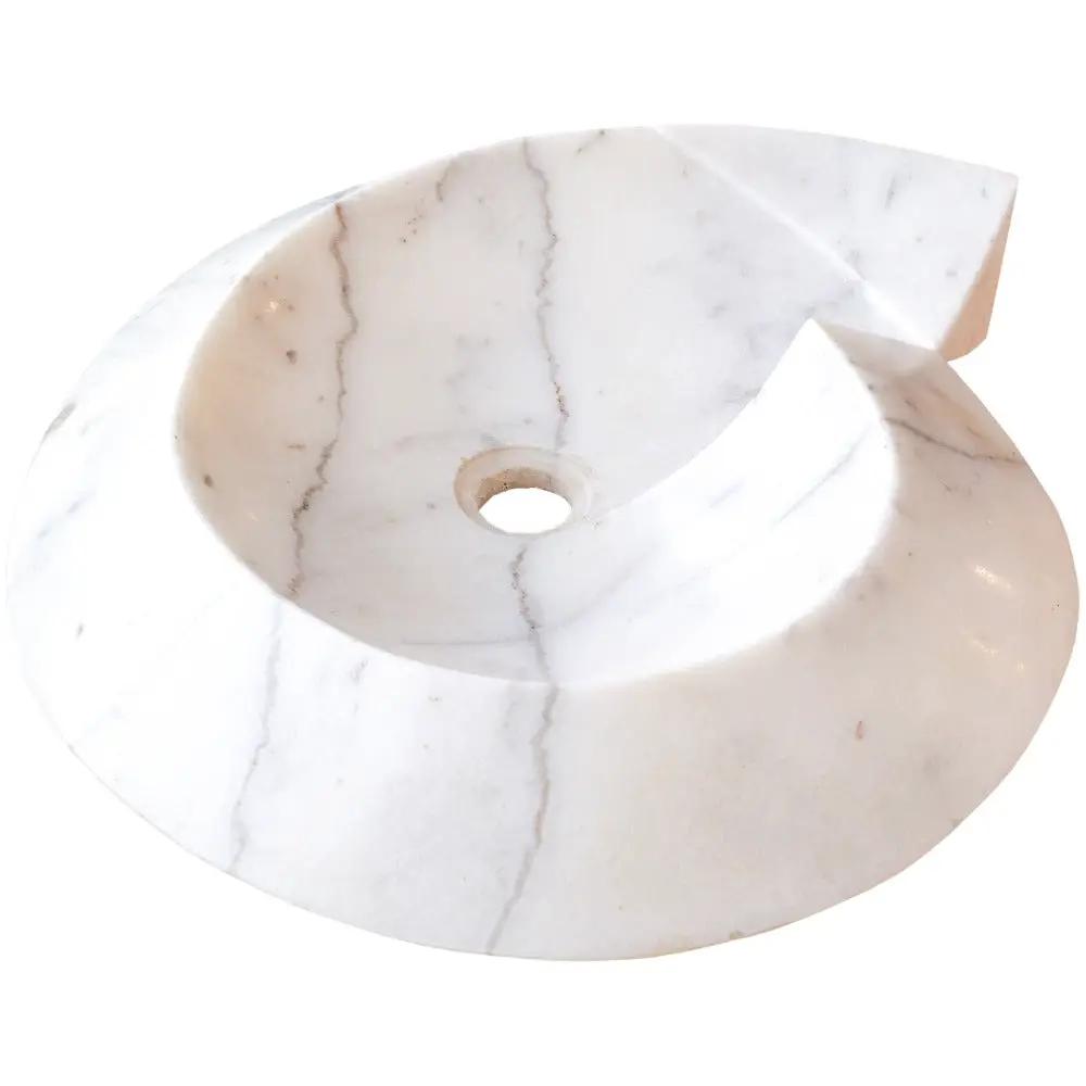 Carrara White Marble Helix Shaped Stone Sink with Polished Finish 20x23x4 by GobekDesign
