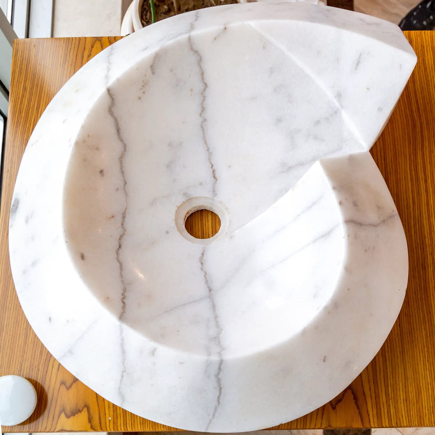 Carrara White Marble Helix Shaped Stone Sink with Polished Finish 20x23x4 by GobekDesign