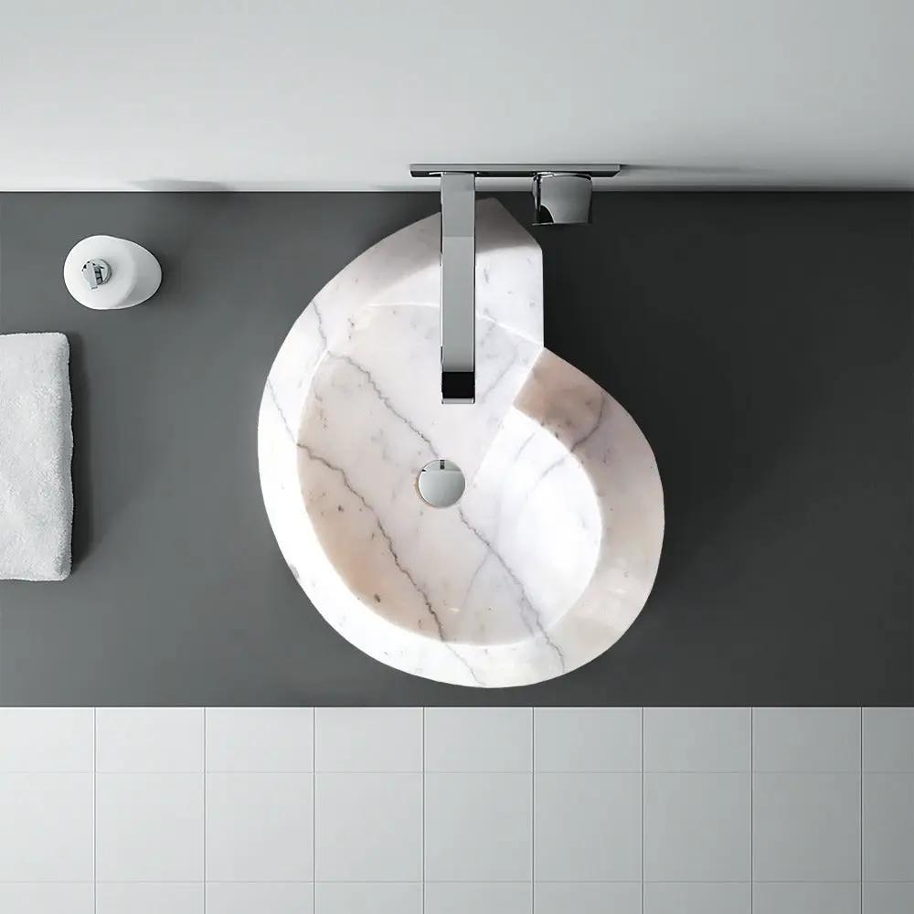 Carrara White Marble Helix Shaped Stone Sink with Polished Finish 20x23x4 by GobekDesign