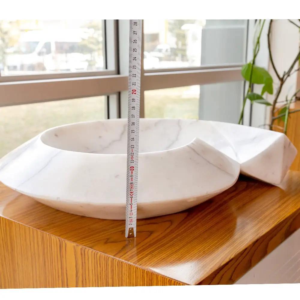 Carrara White Marble Helix Shaped Stone Sink with Polished Finish 20x23x4 by GobekDesign