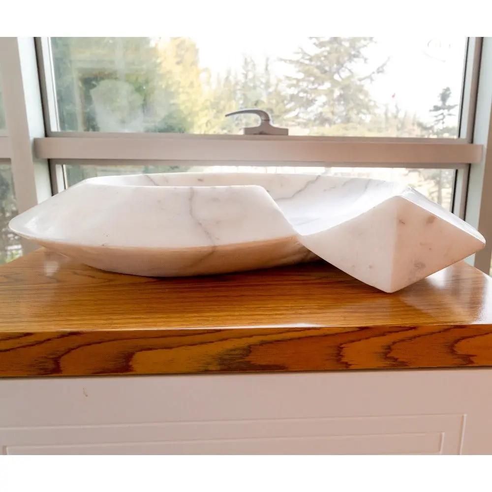 Carrara White Marble Helix Shaped Stone Sink with Polished Finish 20x23x4 by GobekDesign