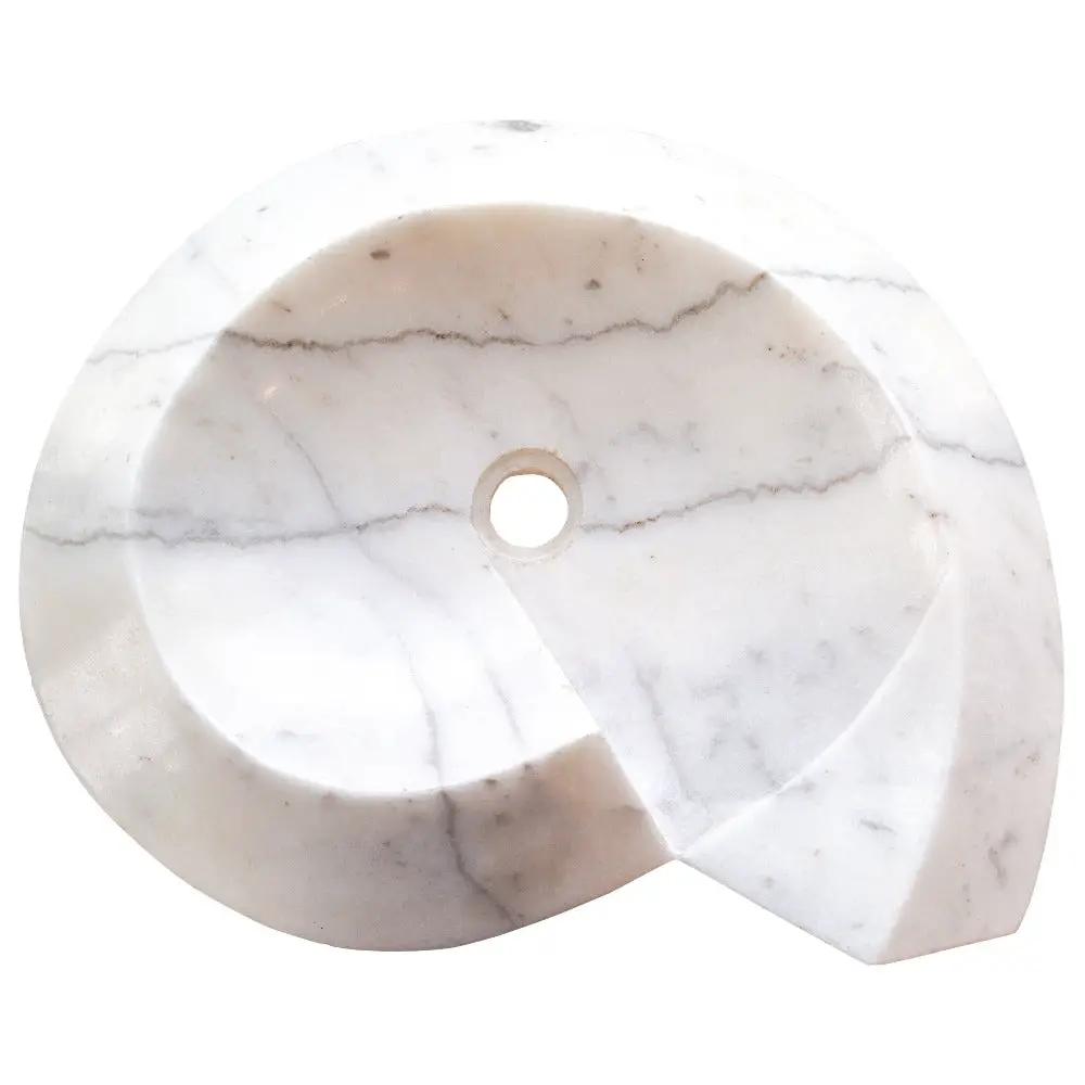 Carrara White Marble Helix Shaped Stone Sink with Polished Finish 20x23x4 by GobekDesign