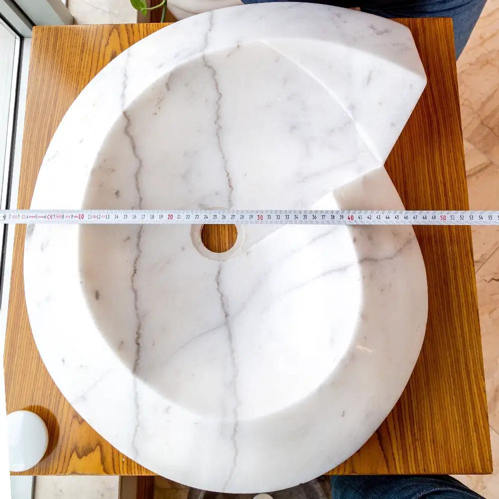 Carrara White Marble Helix Shaped Stone Sink with Polished Finish 20x23x4 by GobekDesign