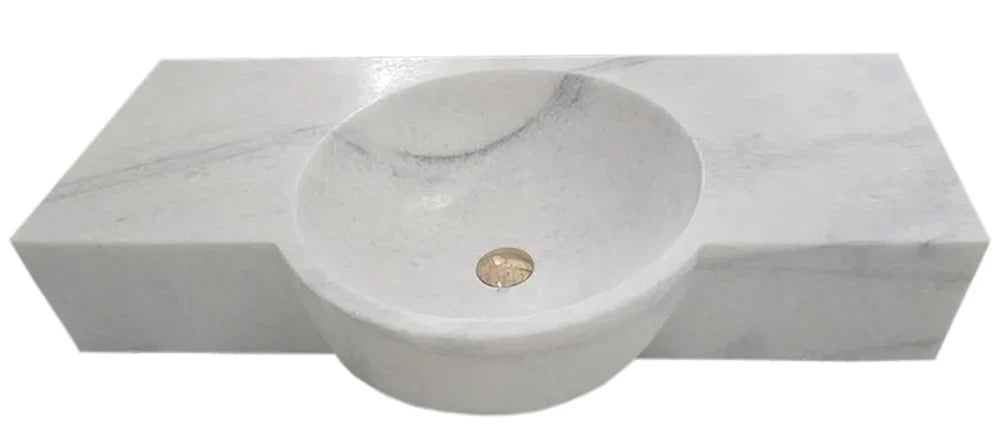 Carrara White Marble Above-vanity Wall-mount Bathroom Sink (W)16" (L)36" (H)5" by GobekDesign