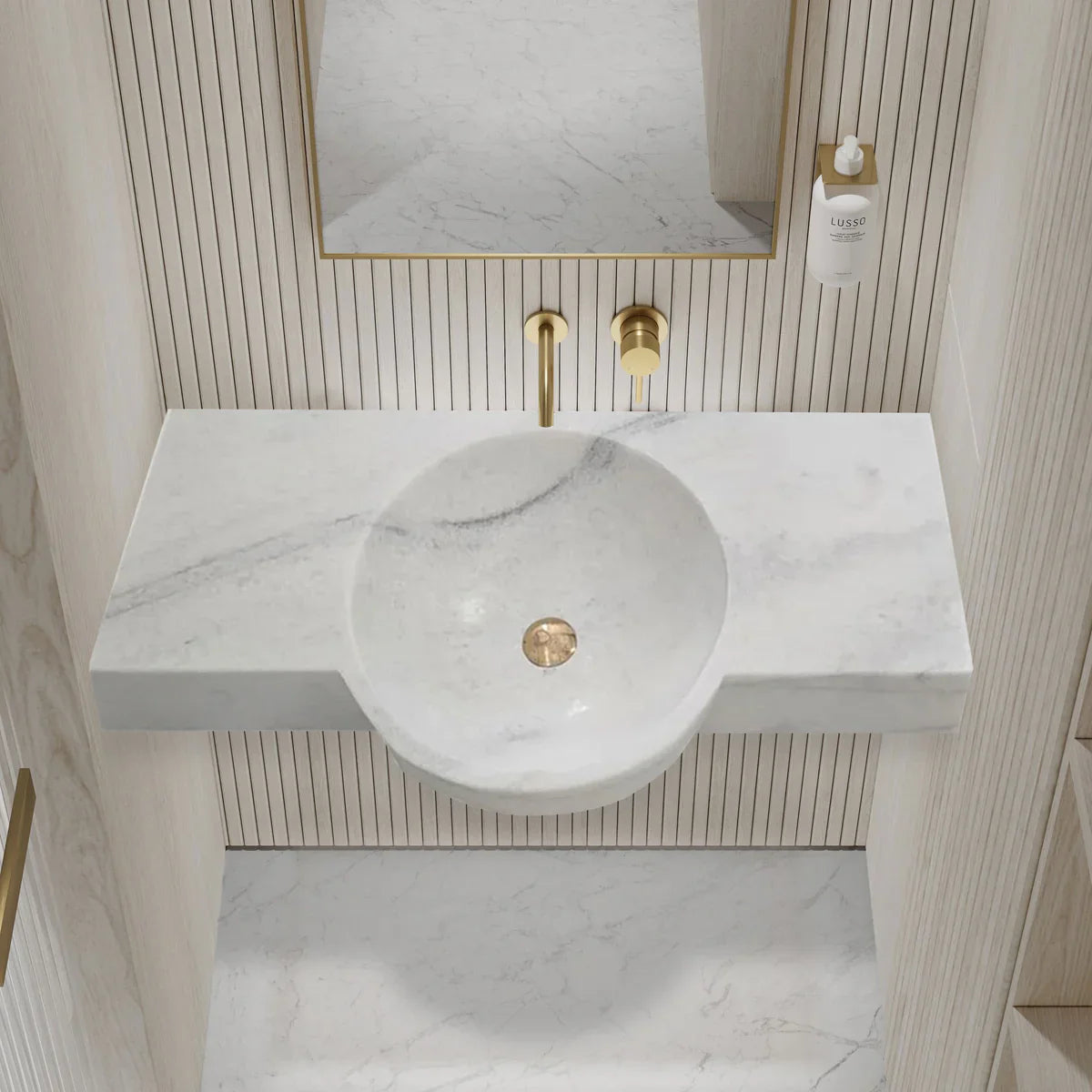 Carrara White Marble Above-vanity Wall-mount Bathroom Sink (W)16" (L)36" (H)5" by GobekDesign