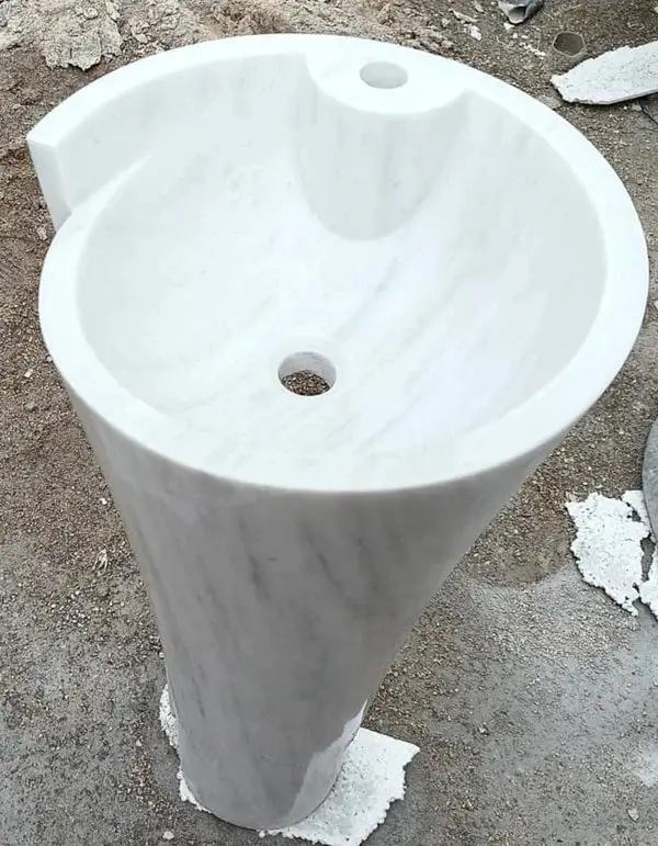 Carrara White Marble Designer Pedestal Bathroom Sink 16.5x36 In by GobekDesign