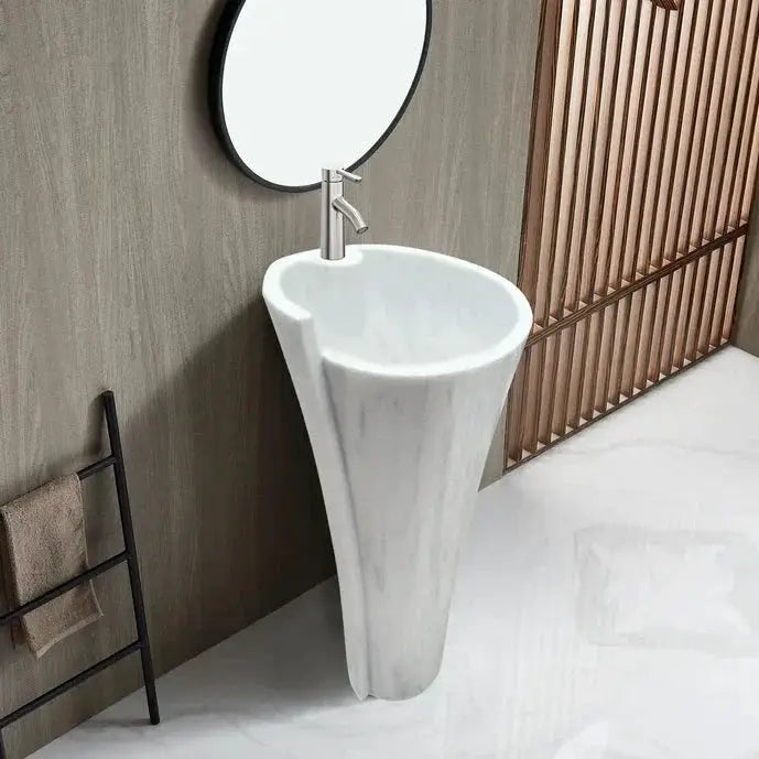 Carrara White Marble Designer Pedestal Bathroom Sink 16.5x36 In by GobekDesign