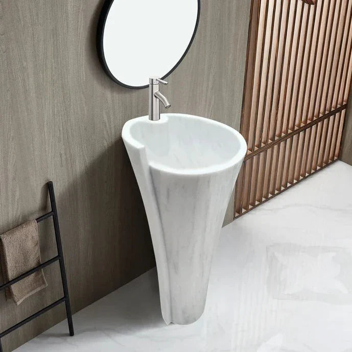 Carrara White Marble Stand-alone Designer Pedestal Bathroom Sink (W)16.5" (L)16.5" (H)36" by GobekDesign