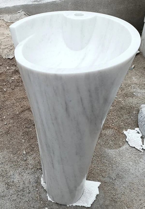 Carrara White Marble Stand-alone Designer Pedestal Bathroom Sink (W)16.5" (L)16.5" (H)36" by GobekDesign