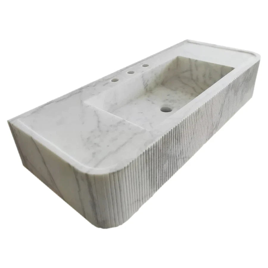 Carrara White Marble Wall-mount Bathroom Vanity Ribbed Textured Front (W)16" (L)38" (H)6" by GobekDesign