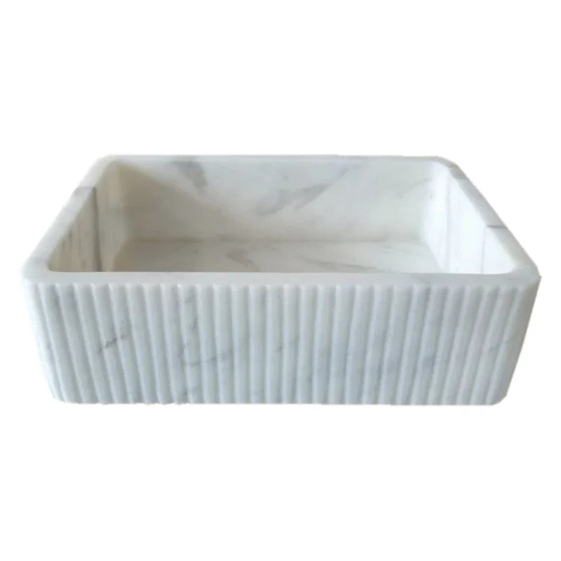 Carrara White Marble Wall-mount Bathroom Sink Ribbed Textured (W)16" (W)24" (H)6" by GobekDesign