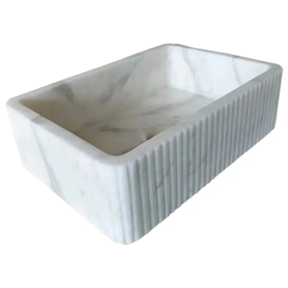 Carrara White Marble Wall-Mount Bathroom Sink - Ribbed Textured 16x24 by GobekDesign