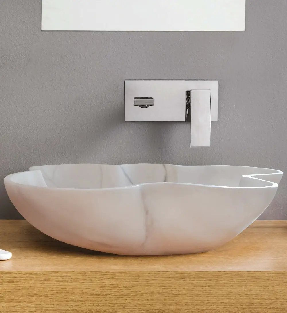 Carrara White Marble Artistic Vessel Sink - Polished 24.5x18x6 by GobekDesign
