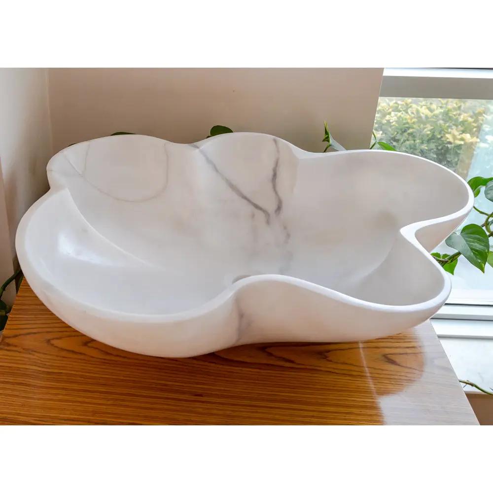 Carrara White Marble Artistic Vessel Sink - Polished 24.5x18x6 by GobekDesign