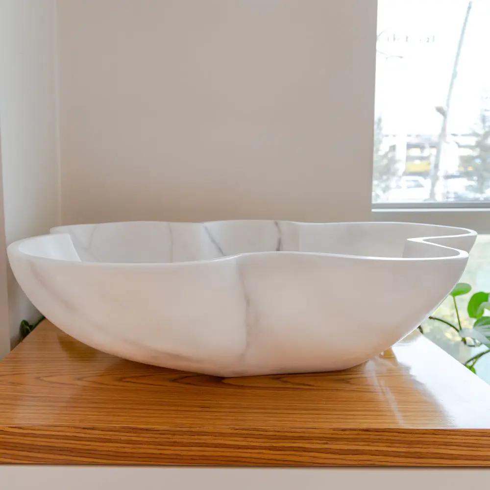 Carrara White Marble Artistic Vessel Sink - Polished 24.5x18x6 by GobekDesign
