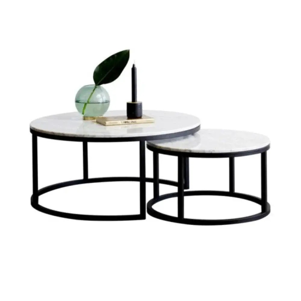Genuine Carrara White Marble Round Nesting Coffee Table Set of 2 by GobekDesign