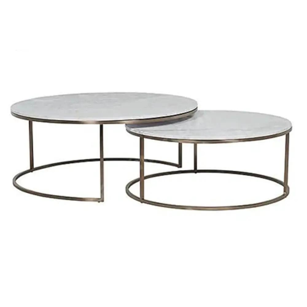 Genuine Carrara White Marble Round Nesting Coffee Table Set of 2 by GobekDesign