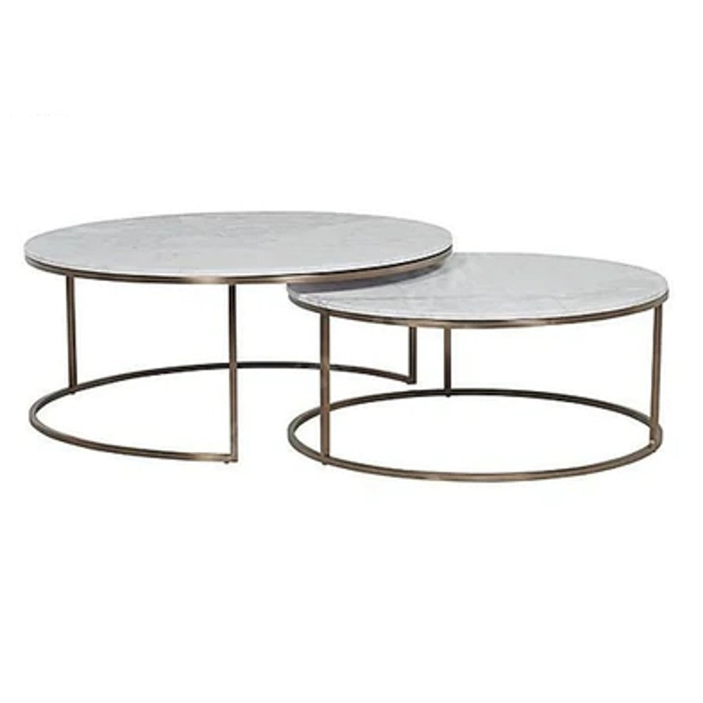 Carrara White Marble Nesting Coffee Table Round Set of 2 by GobekDesign