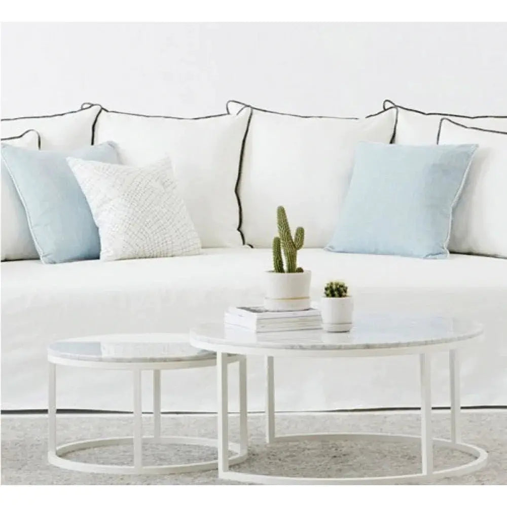 Genuine Carrara White Marble Round Nesting Coffee Table Set of 2 by GobekDesign