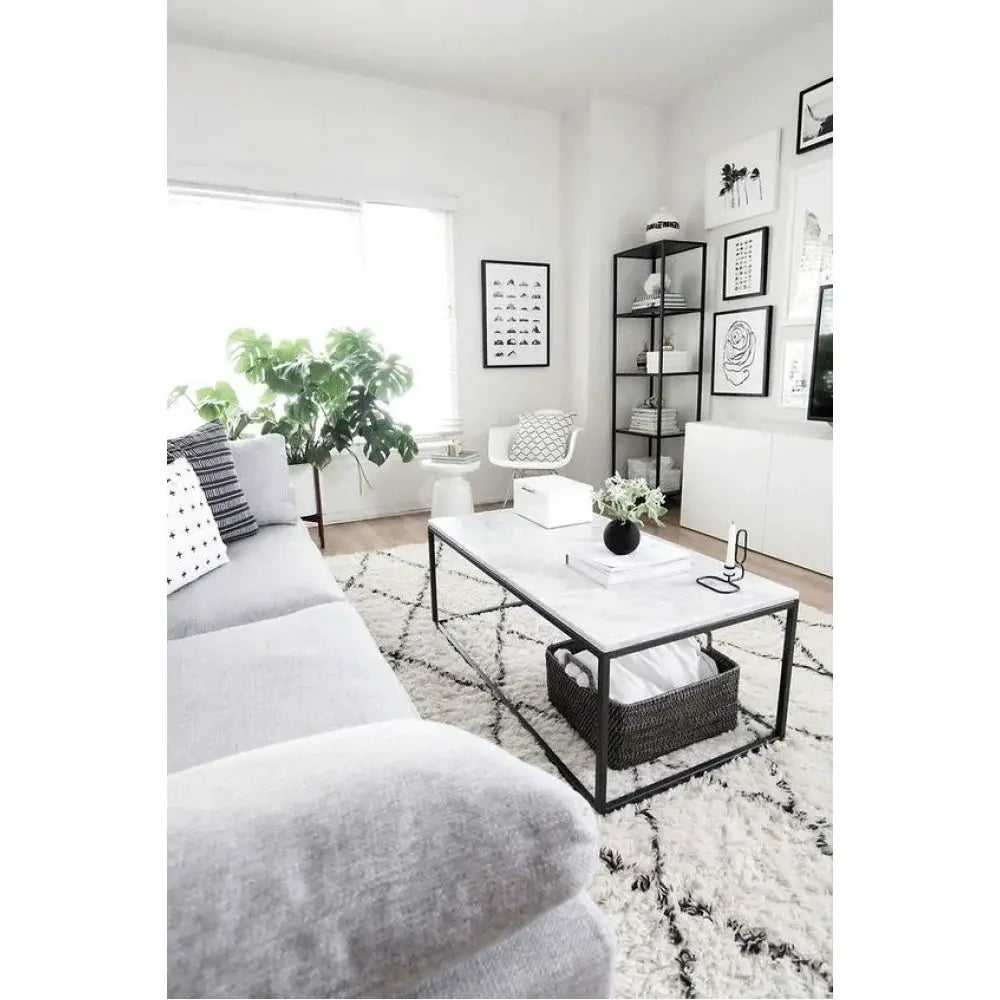 Carrara White Marble Rectangular Coffee Table with Metal Legs by GobekDesign