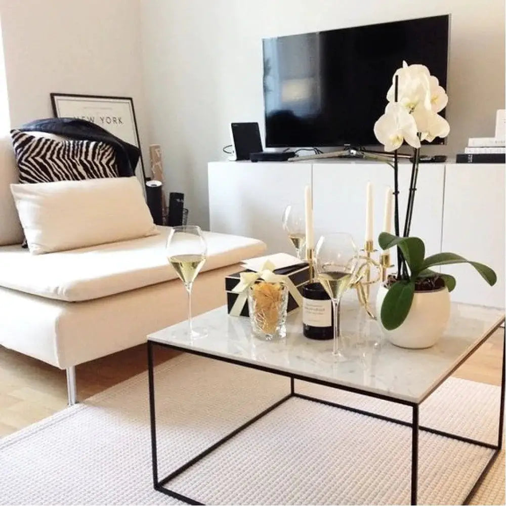Carrara White Marble Square Coffee Table Top - Polished Finish by GobekDesign