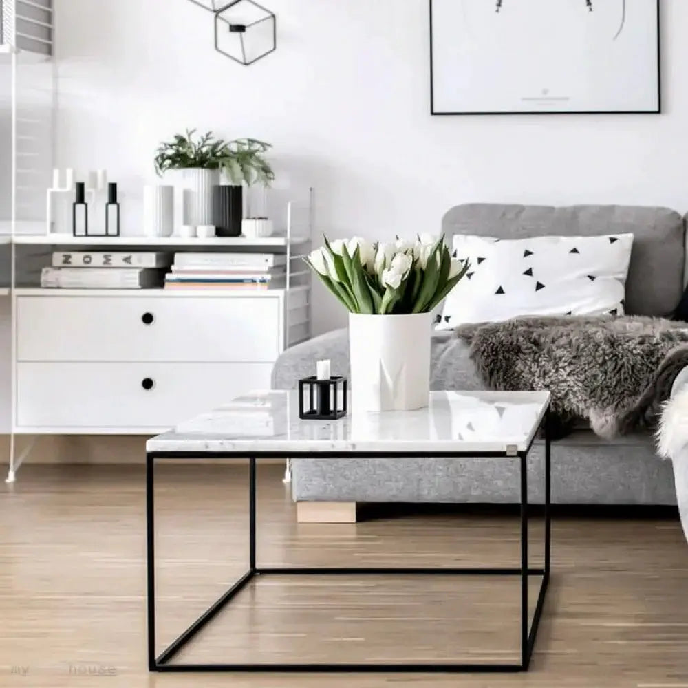 Carrara White Marble Square Coffee Table Top - Polished Finish by GobekDesign