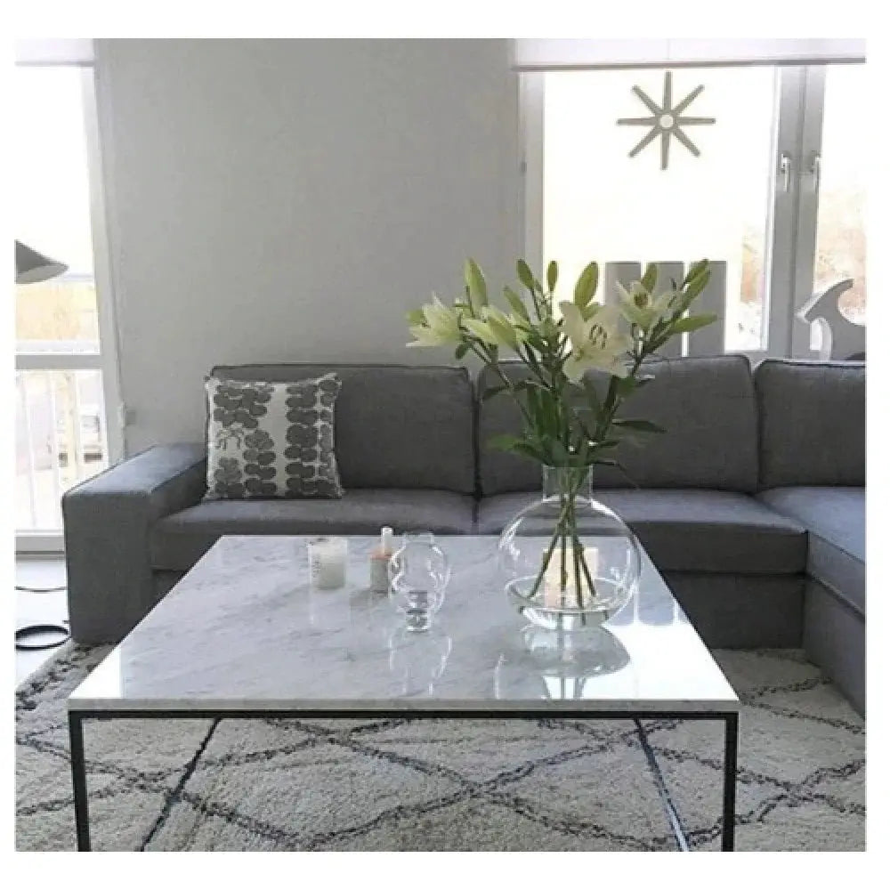 Carrara White Marble Square Coffee Table Top - Polished Finish by GobekDesign