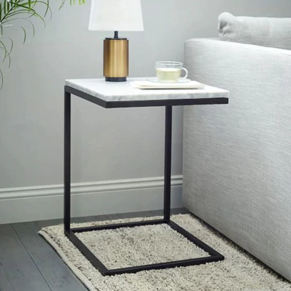 Carrara White Marble Polished Square End Table Modern Design by GobekDesign