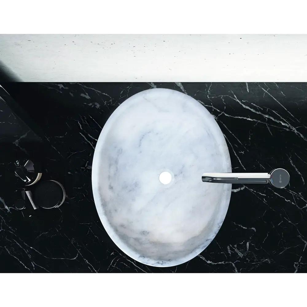 Carrara White Marble Natural Stone Oval Vessel Sink - 16x21x6 by GobekDesign