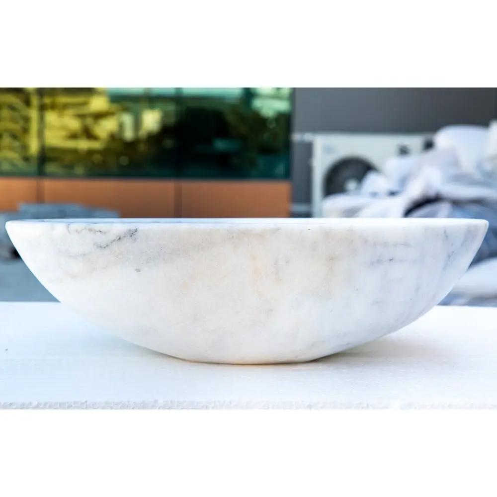 Carrara White Marble Natural Stone Oval Vessel Sink - 16x21x6 by GobekDesign