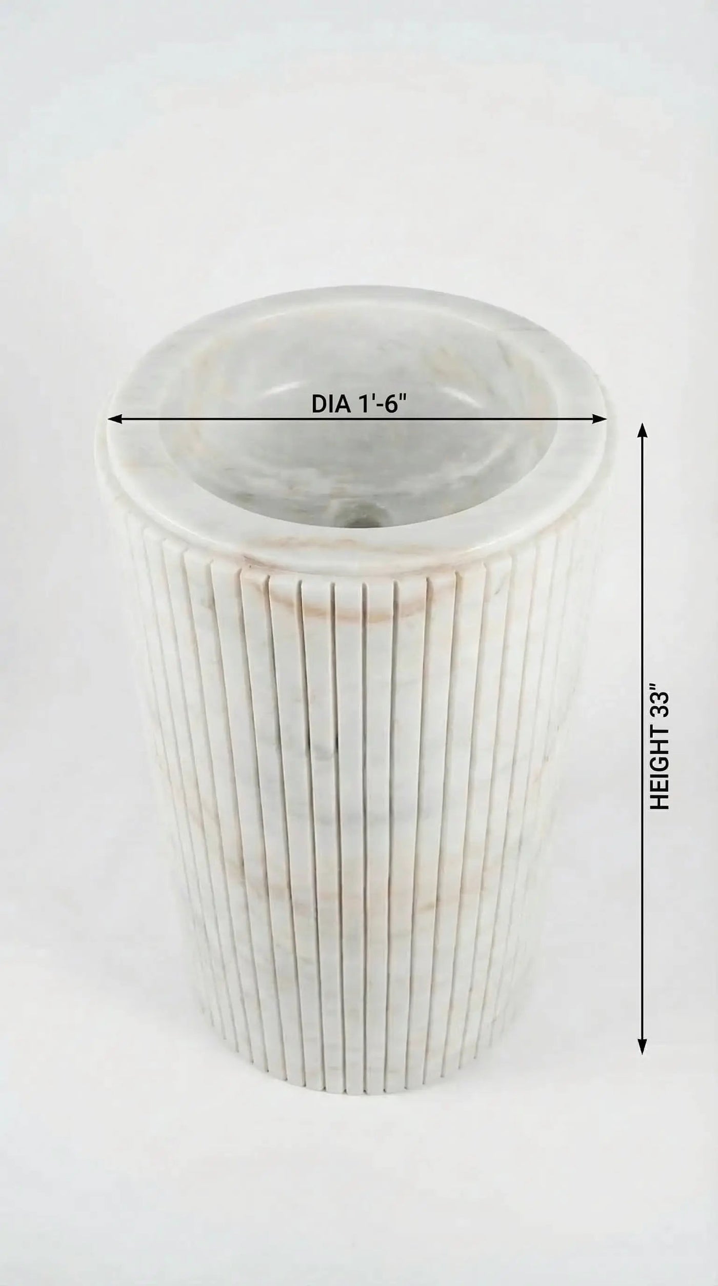 Carrara White Marble Pedestal Sink - Designer Fluted 18x18x33 by GobekDesign