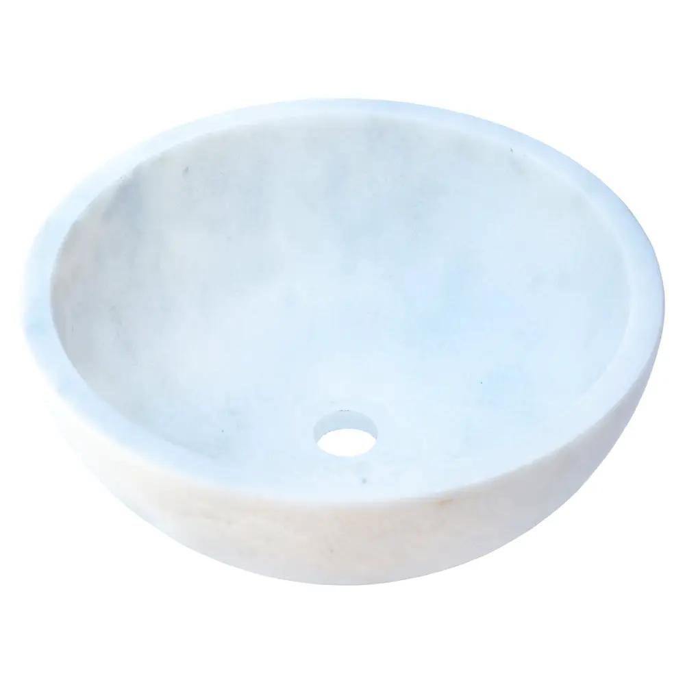 Carrara White Marble Round Vessel Sink - Polished Finish 16x6 by GobekDesign