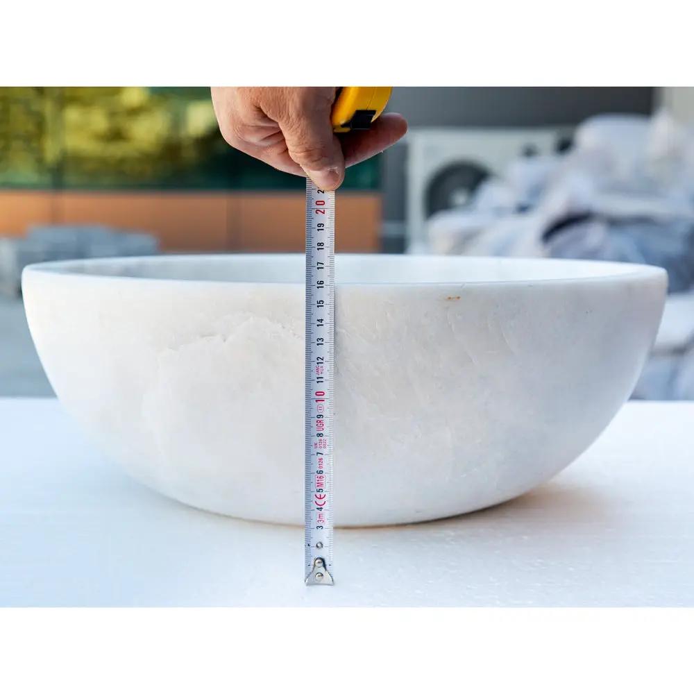 Carrara White Marble Round Vessel Sink - Polished Finish 16x6 by GobekDesign