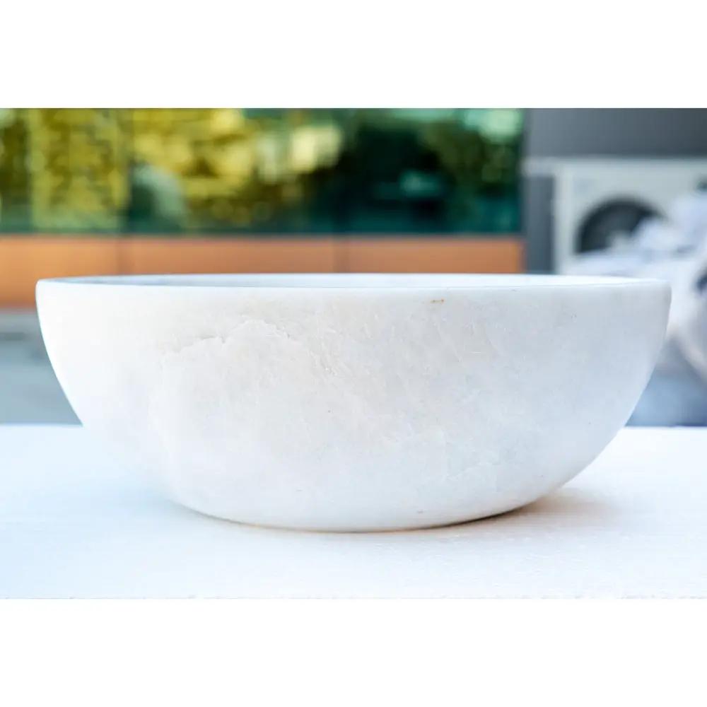 Carrara White Marble Round Vessel Sink - Polished Finish 16x6 by GobekDesign