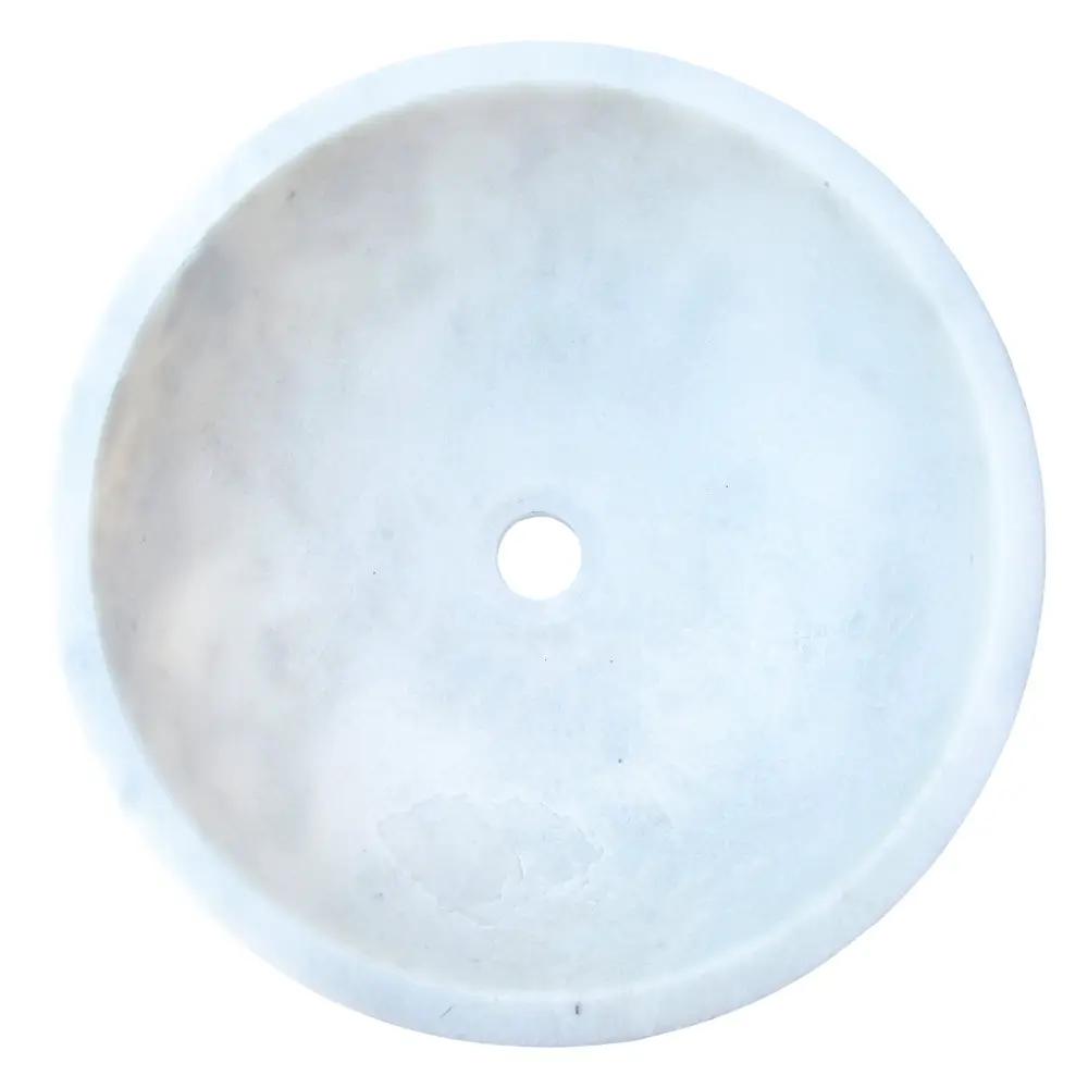 Carrara White Marble Round Vessel Sink - Polished Finish 16x6 by GobekDesign