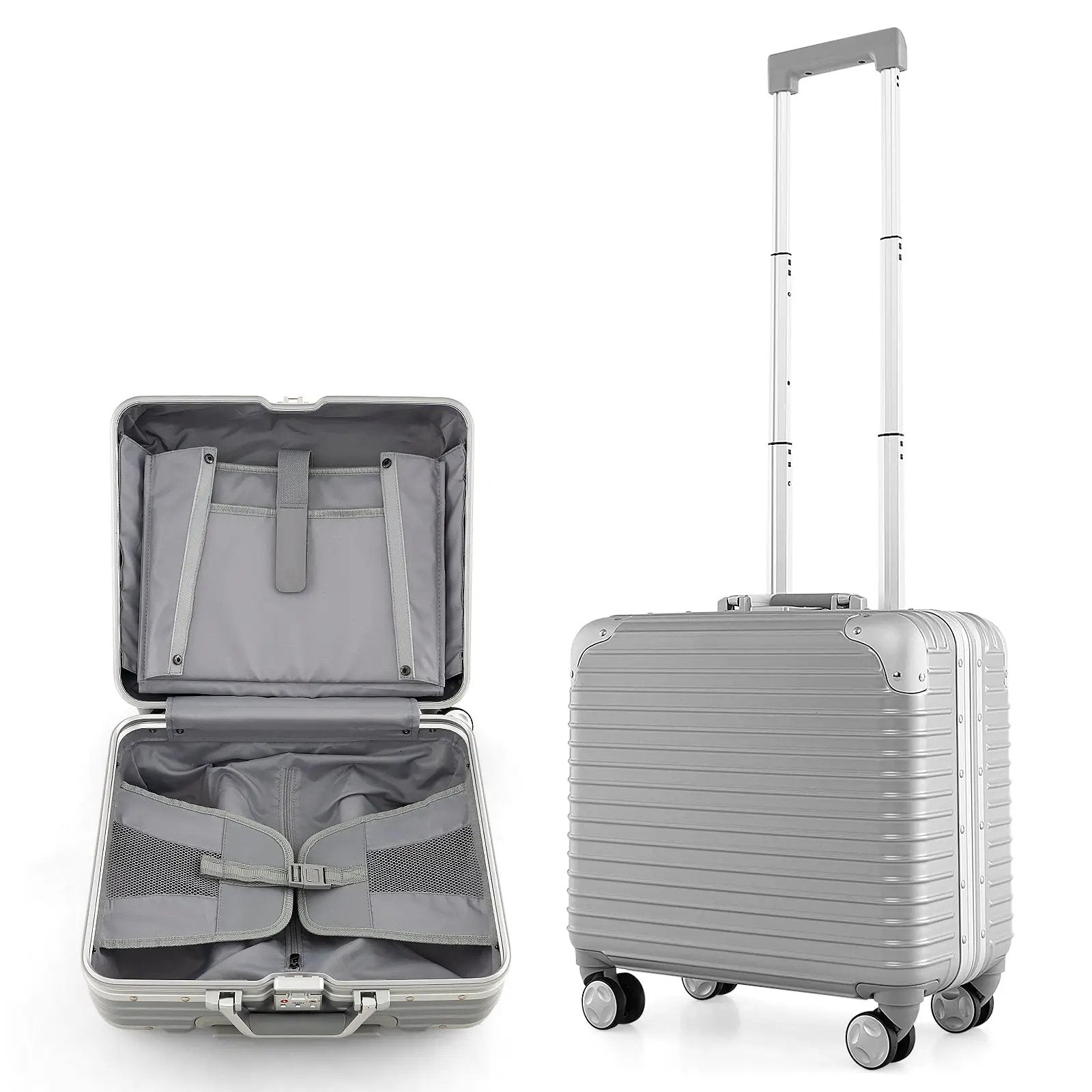 16 Inch Under-seat Carry On Luggage with Spinner Wheels and Laptop Compartment-Sliver by DirectDeals