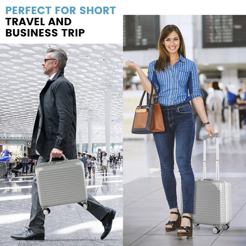 16 Inch Under-seat Carry On Luggage with Spinner Wheels and Laptop Compartment-Sliver by DirectDeals