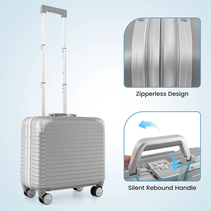 16 Inch Under-seat Carry On Luggage with Spinner Wheels and Laptop Compartment-Sliver by DirectDeals