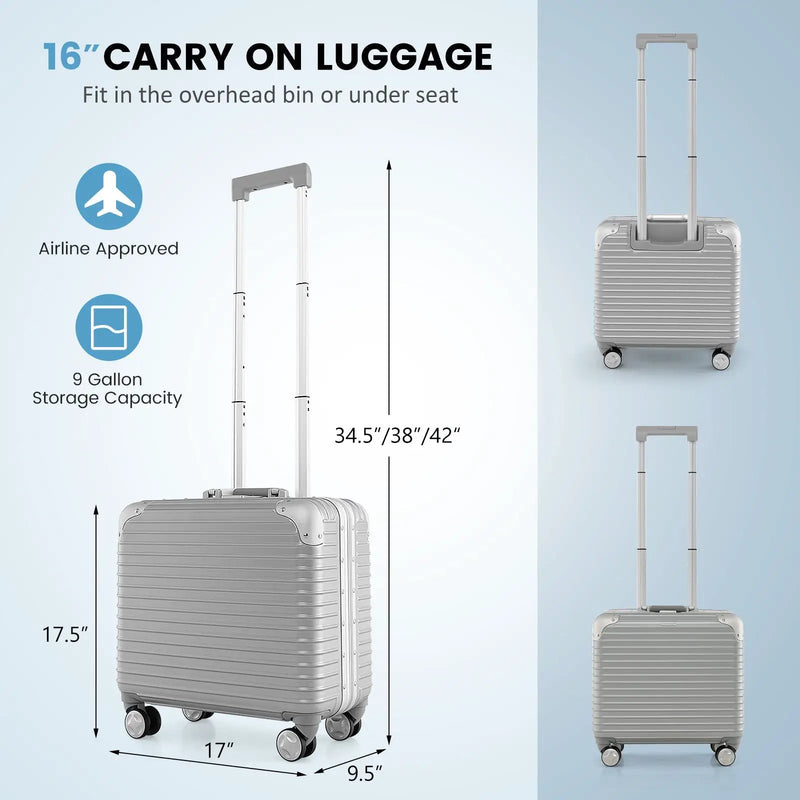 16 Inch Under-seat Carry On Luggage with Spinner Wheels and Laptop Compartment-Sliver by DirectDeals