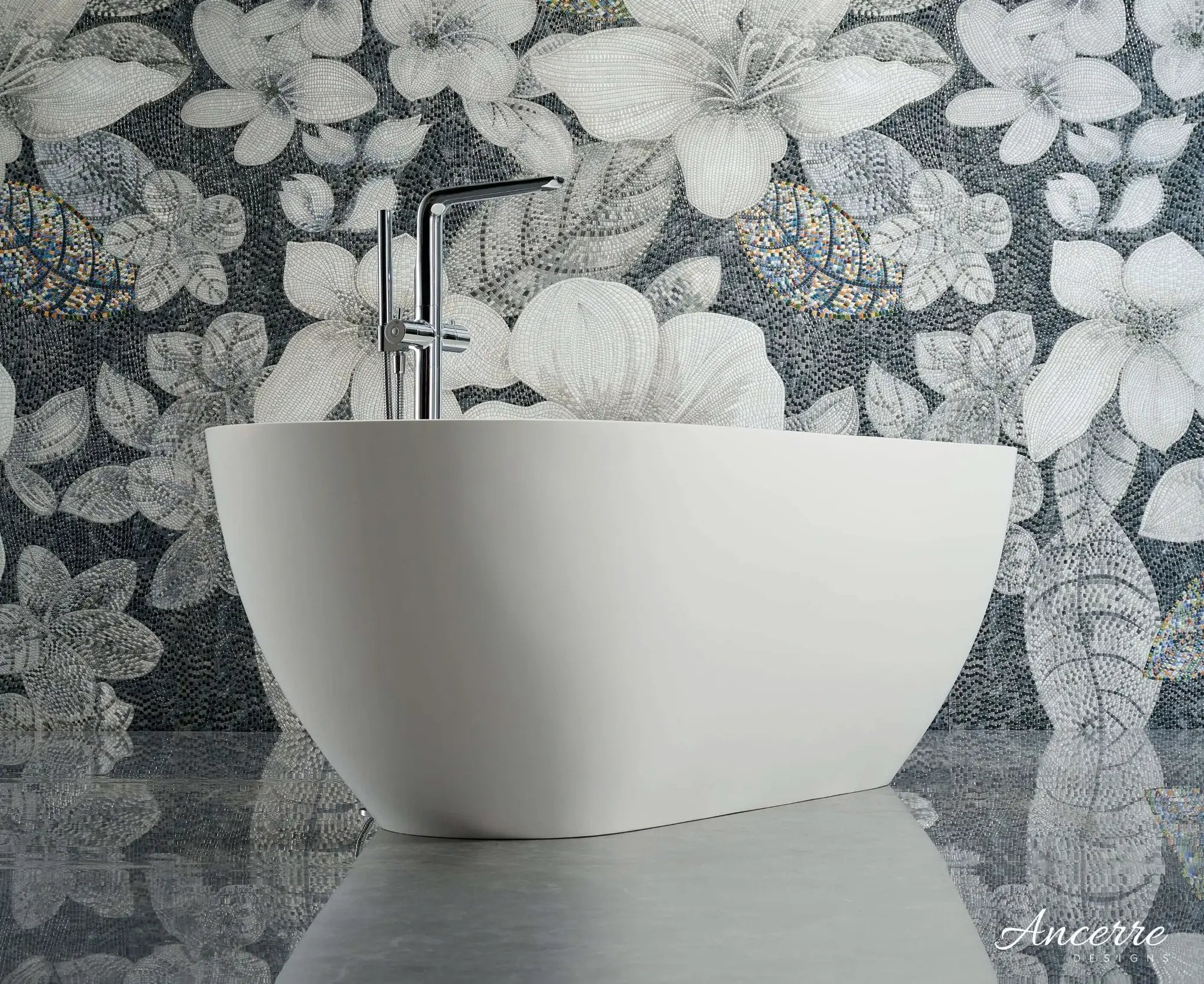 Cascade 63” Freestanding Solid Surface Bathtub by Ancerre Designs