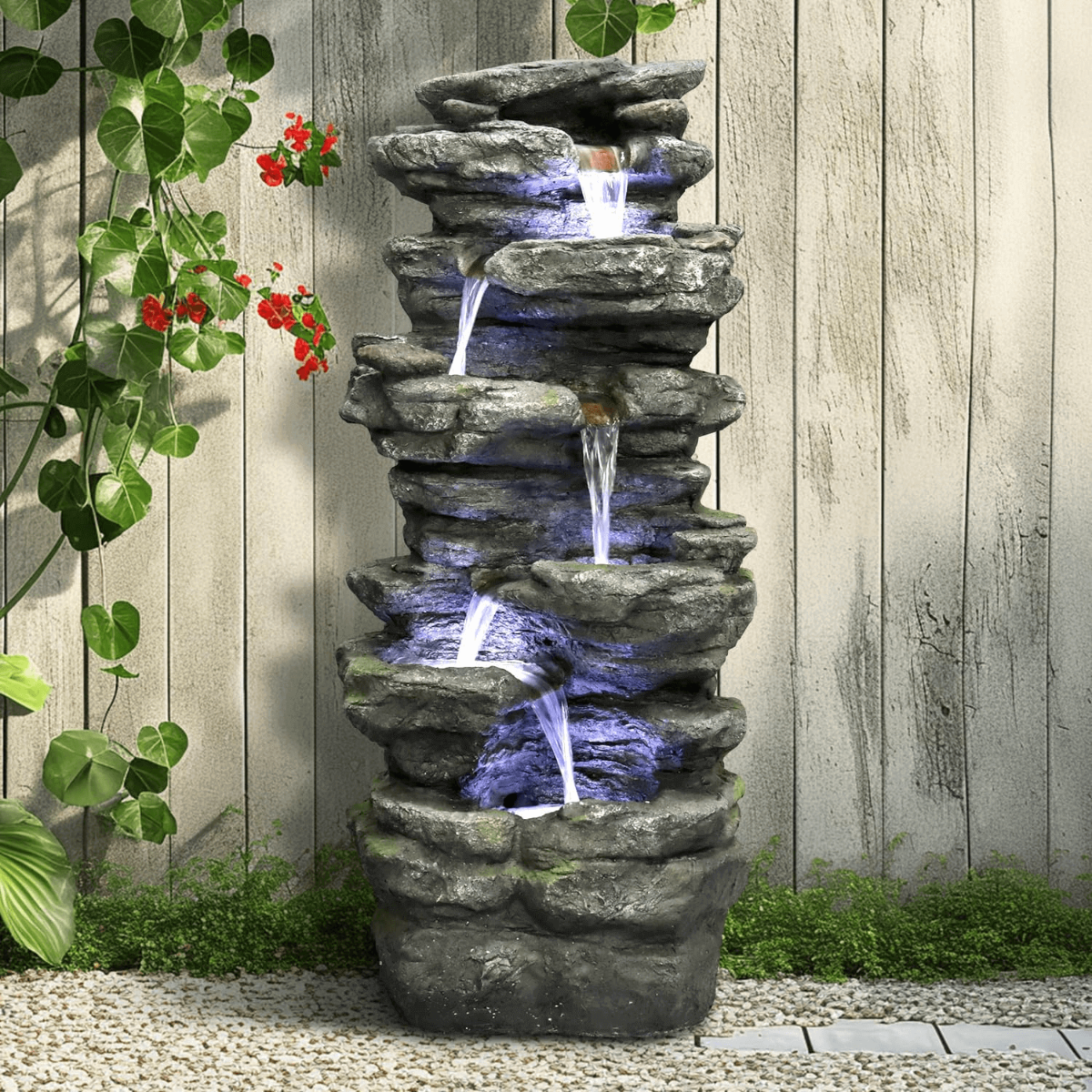 Resin Flagstone Outdoor Water Fountain with Moss 40 in, photo 4 of 13