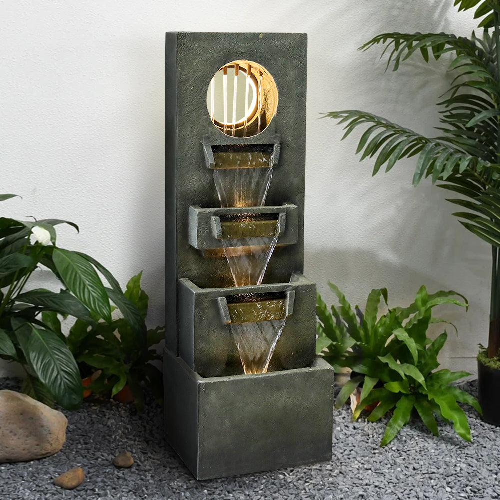 Resin Moon Gate Outdoor Water Fountain 39 Inch Warm LED, photo 3 of 10