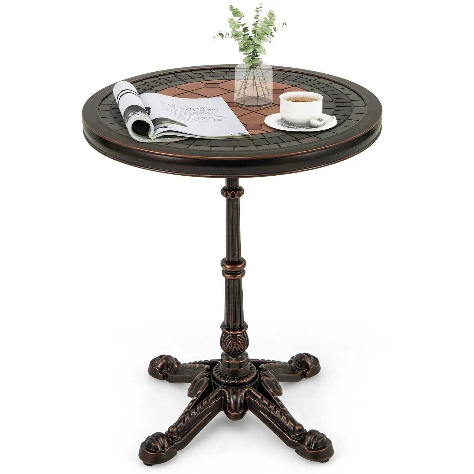 24" Round Patio Dining Table Weather-resistant Cast Aluminum Table-Bronze by DirectDeals
