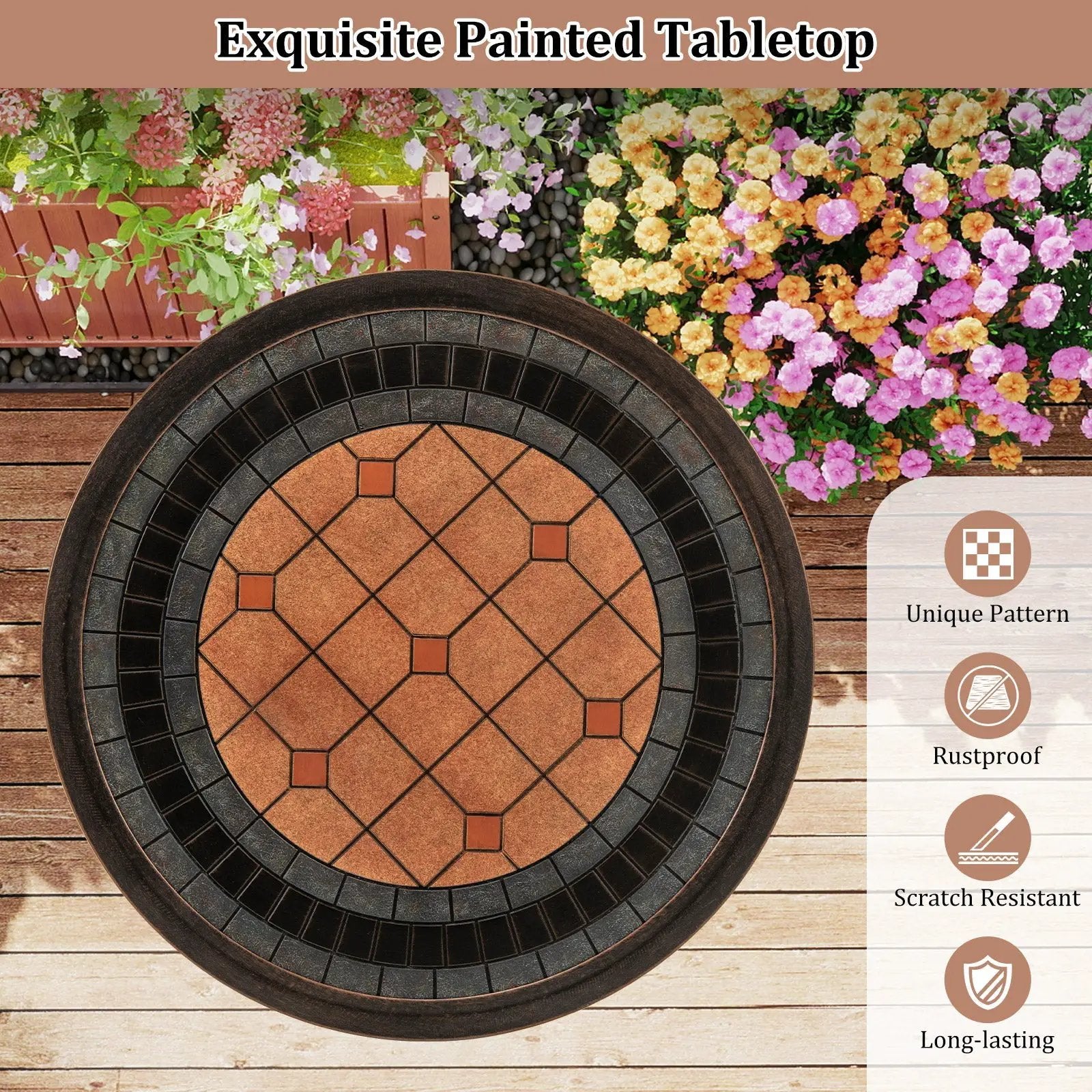 24" Round Patio Dining Table Weather-resistant Cast Aluminum Table-Bronze by DirectDeals